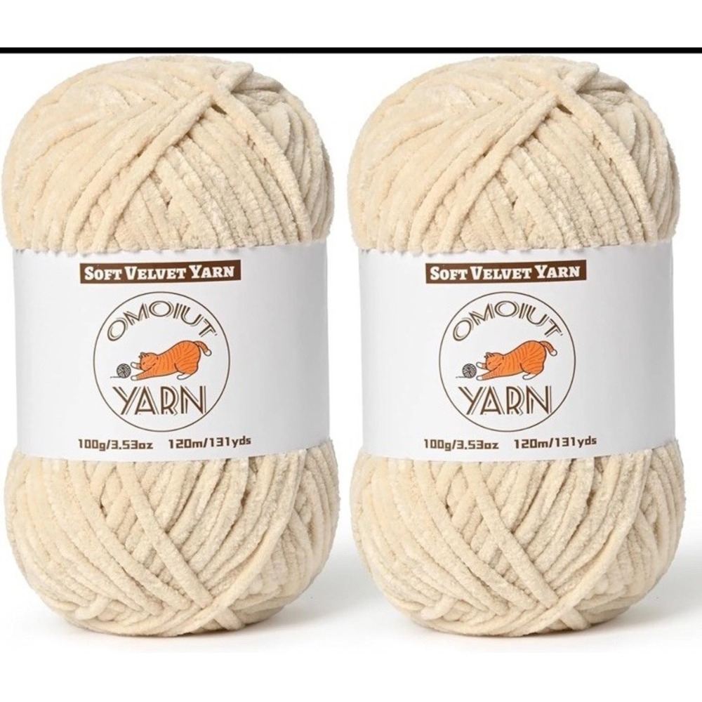 2 Pack Fluffy Velvet Chunky Chenille Yarn 100g Each Baby Blanket Crochet Beige